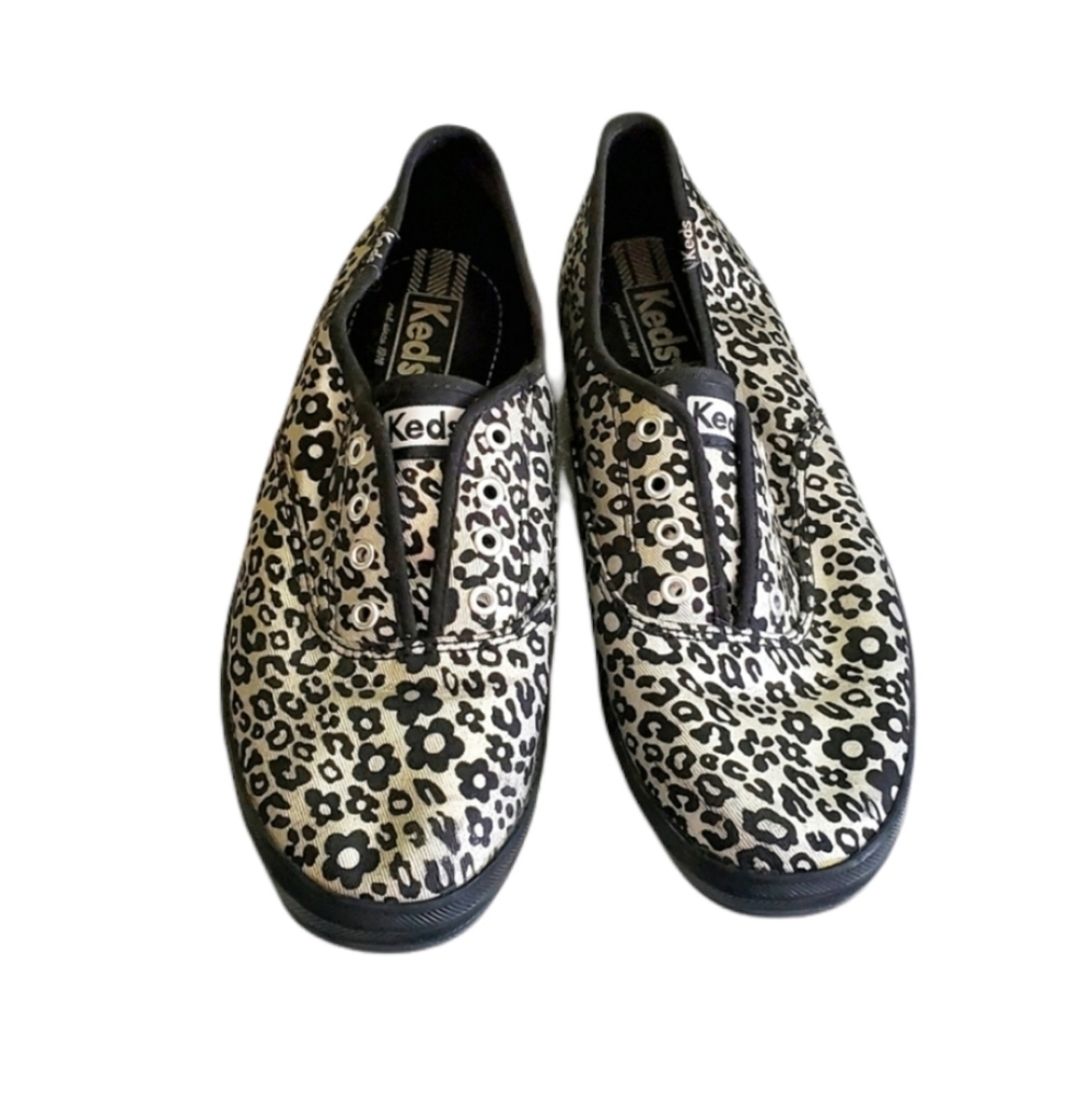 Keds black and silver gray floral sneakers